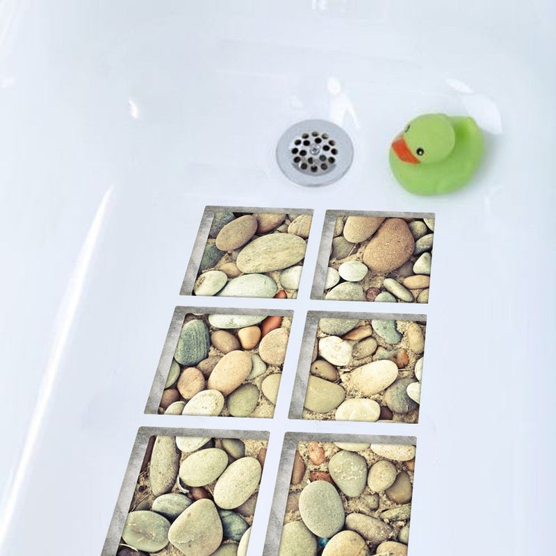 ChezMax Bath Treads Stickers Cobblestone Pattern Square 3D Adhesive Anti Slip Tub Tattoos Safety Decals Mat Waterproof Shower Tub Sticker Bathtub Appliques for Bath Pools Home Decor 6 Pcs 5.9" X 5.9" - Image 2